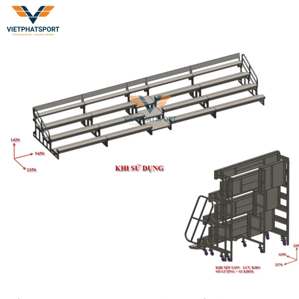 BĂNG GHẾ DI ĐỘNG 4 BẬC - 64 CHỖ NGỒI