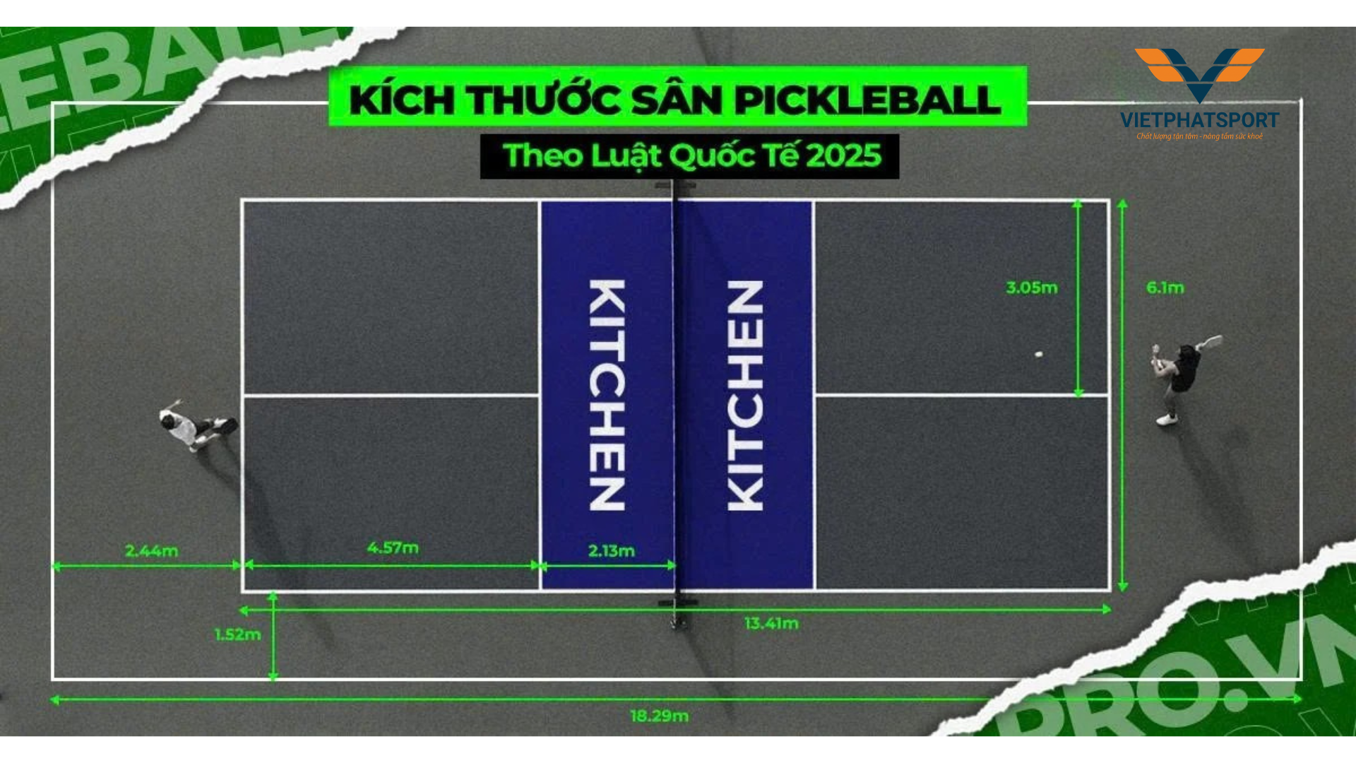 Kích Thước Chuẩn Của 1 Sân Pickleball Thi Đấu là bao nhiêu?
