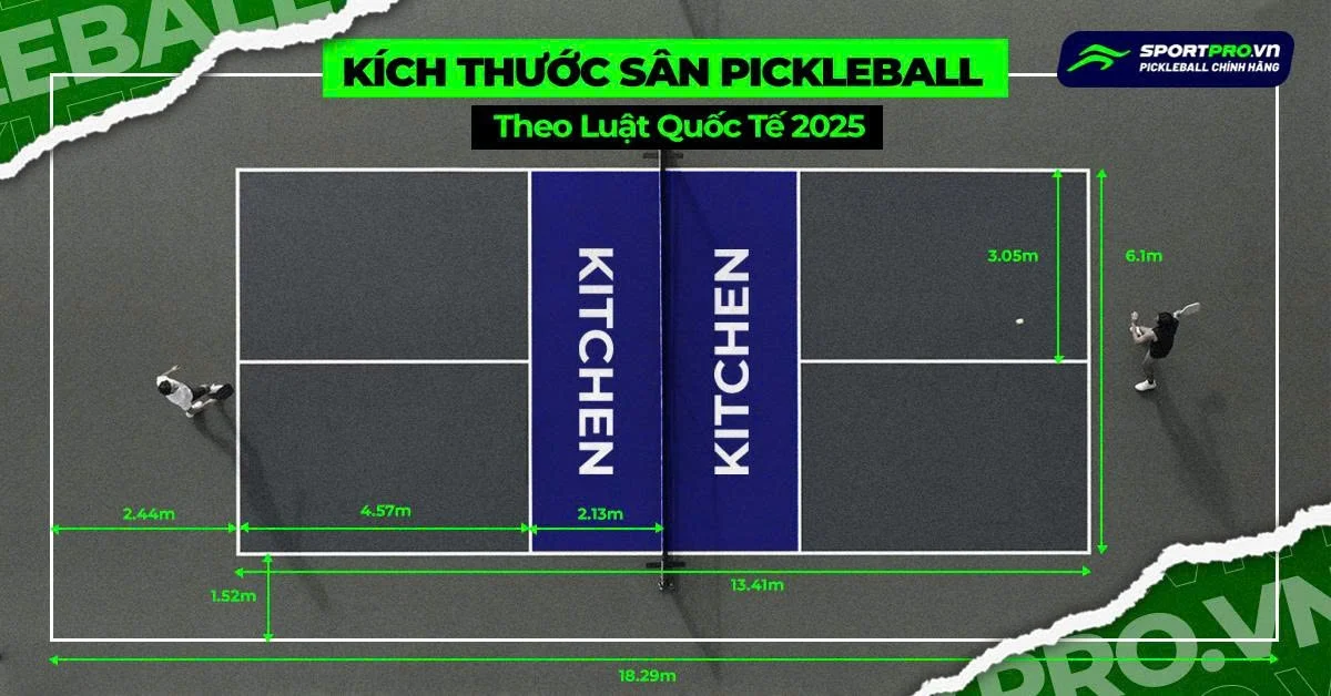 Kích Thước Chuẩn Của 1 Sân Pickleball Thi Đấu là bao nhiêu?