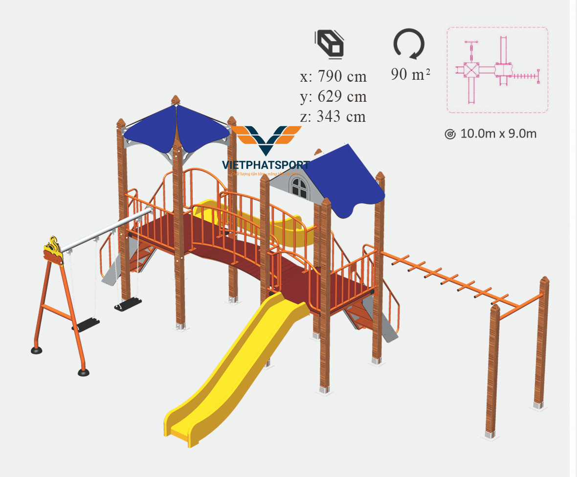 CỤM VẬN ĐỘNG LIÊN HOÀN 2 MÁI CHE, TRỤ GỖ NIK703221W