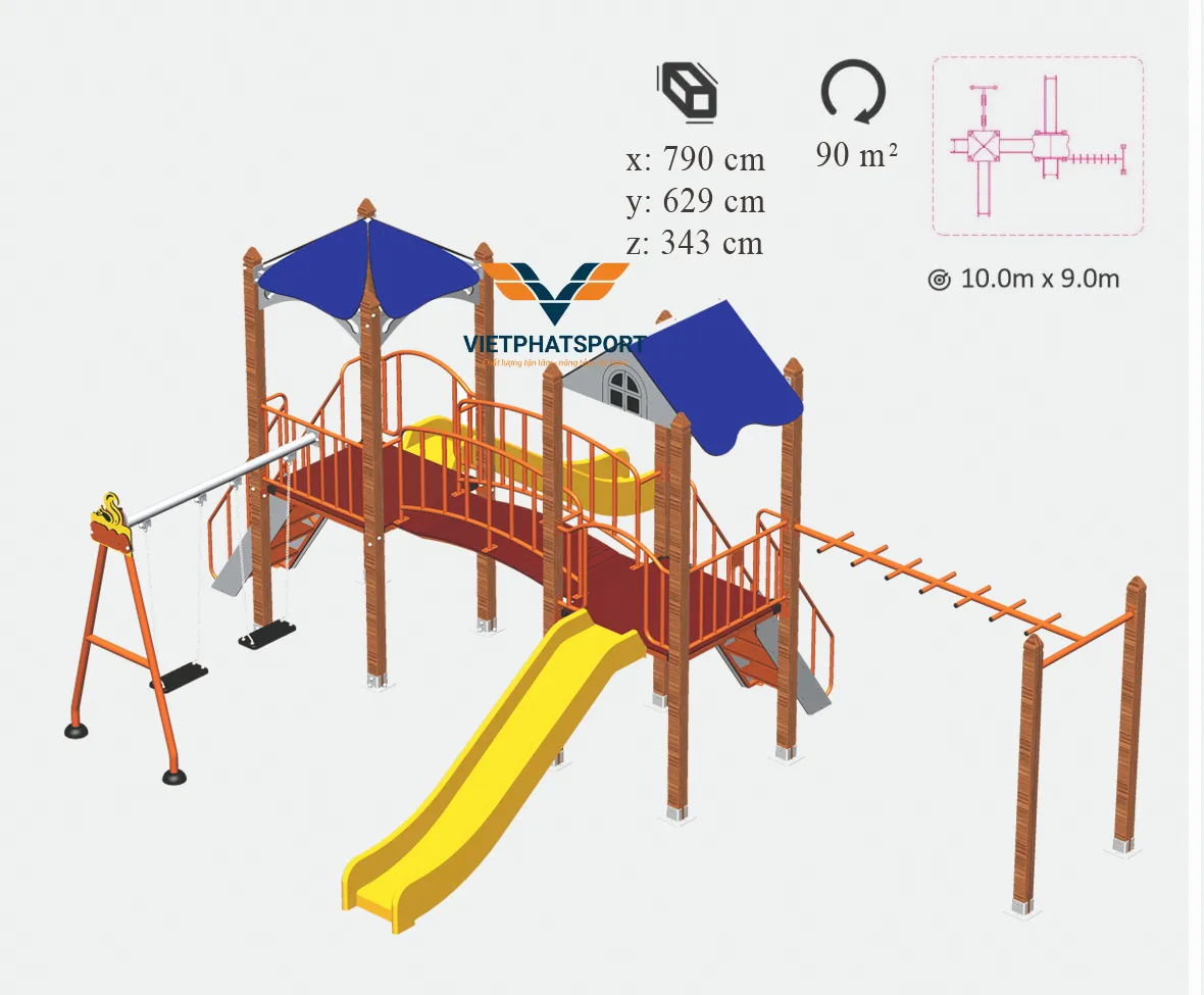 CỤM VẬN ĐỘNG LIÊN HOÀN 2 MÁI CHE, TRỤ GỖ NIK703221W