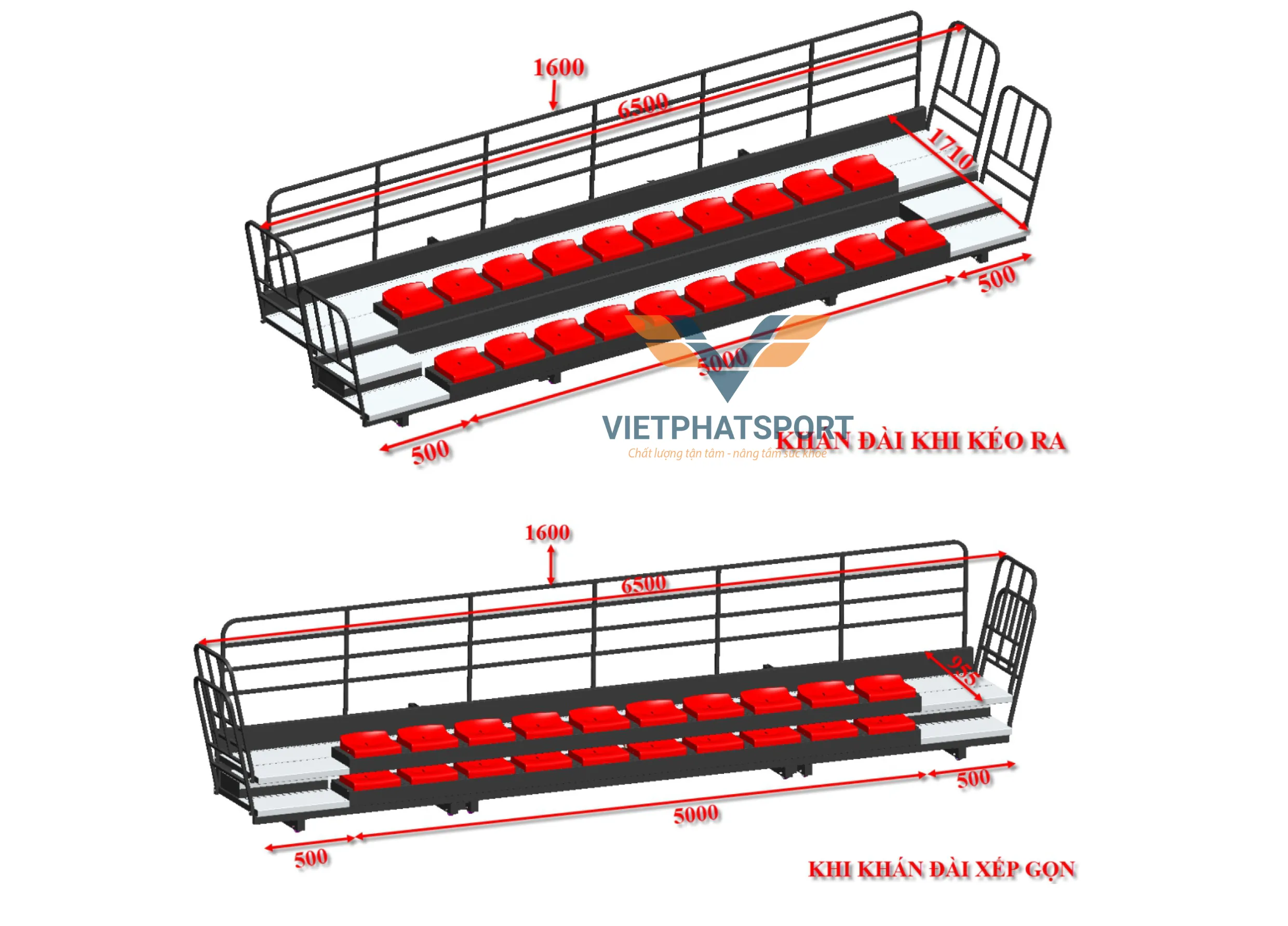 KHÁN ĐÀI XẾP 6M - 2 BẬC - 20 GHẾ