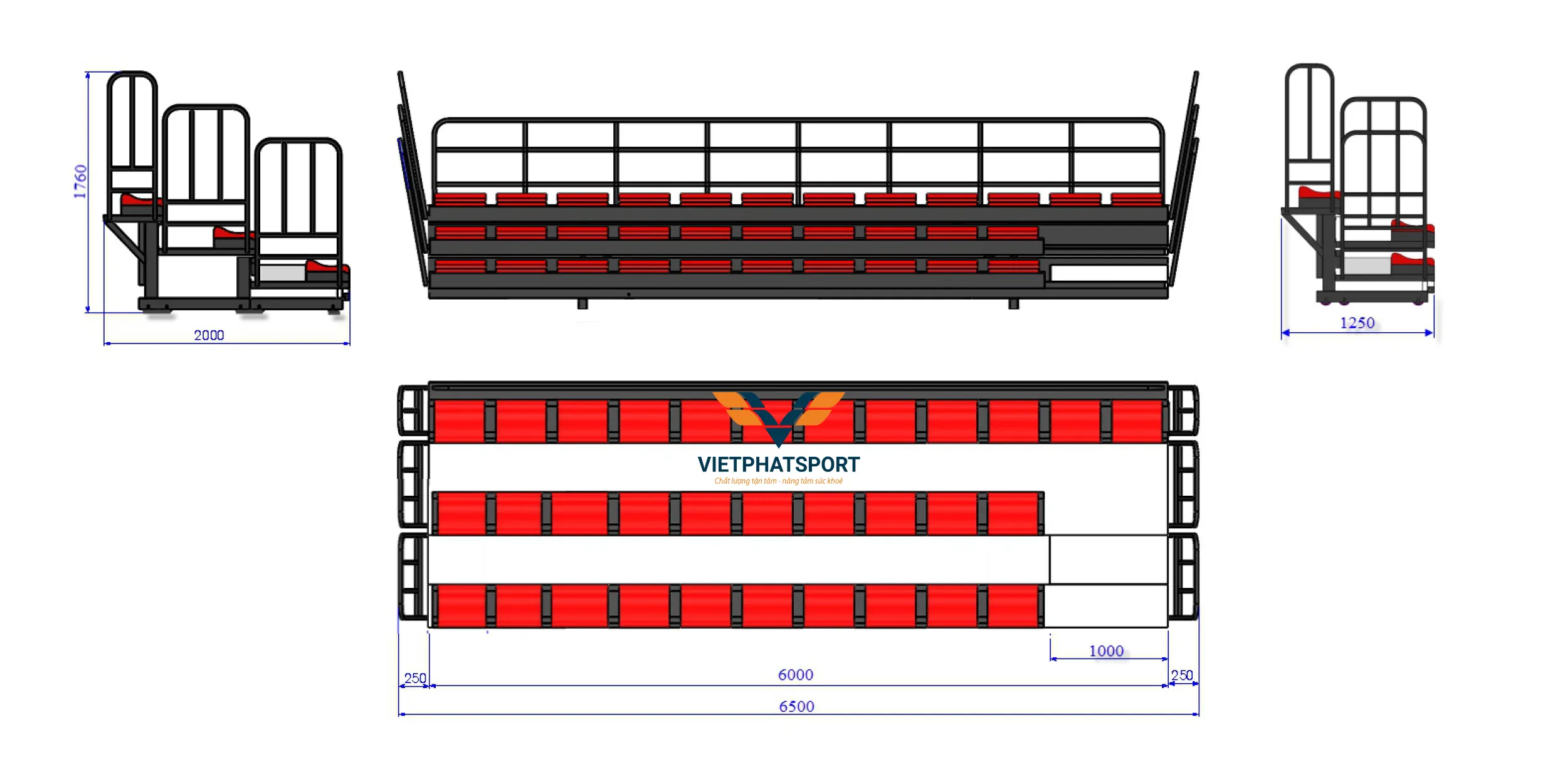 KHÁN ĐÀI XẾP 6M - 3 BẬC - 30 GHẾ